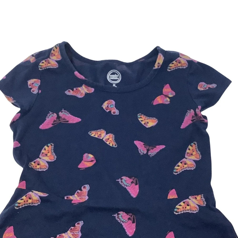 Wonder Nation Girls Short Sleeve Butterfly Print Dress M 7-8 Blue‎ Multicolor